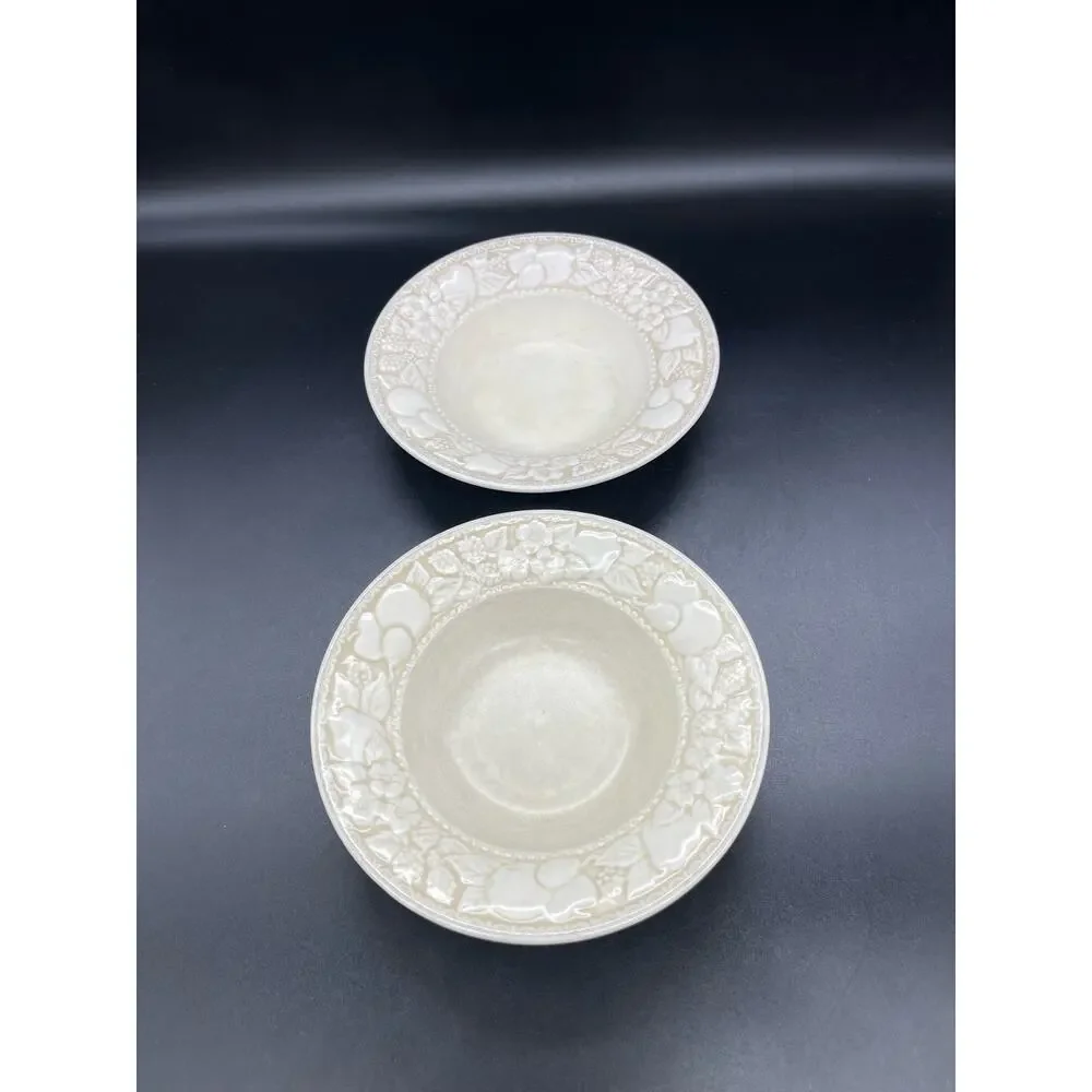 Vintage Metlox Vernon Ware Embossed Antiqua Set of 2 Fruit Bowls 6 3/8